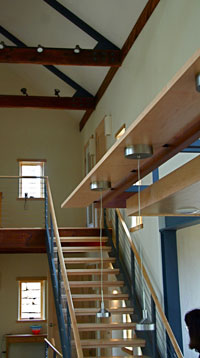 open stairs and hanging lights