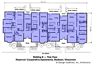 first floor plan of the eight-unit building